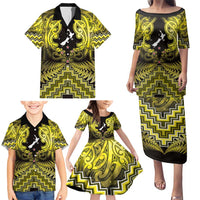 Personalised Aotearoa Matariki Family Matching Puletasi and Hawaiian Shirt Yellow Fern Maori Poutama LT01 - Polynesian Pride