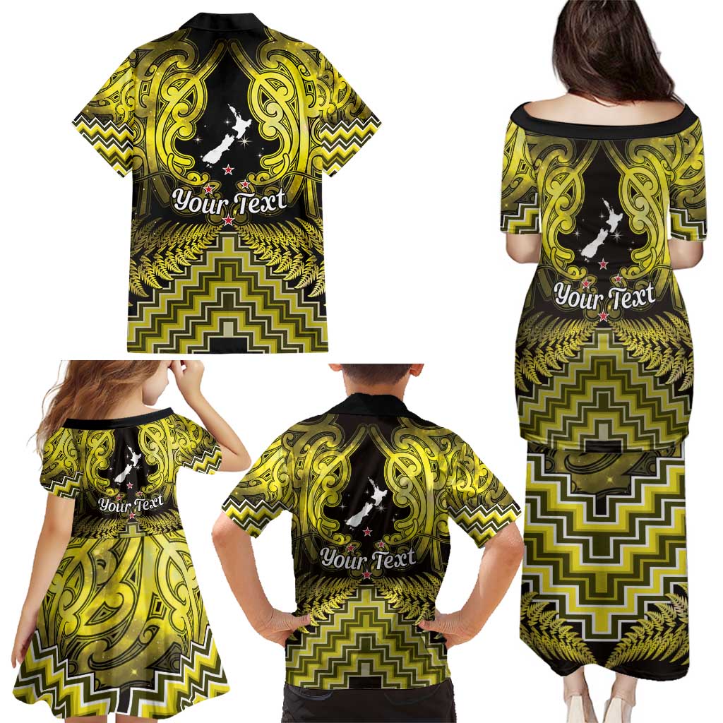 Personalised Aotearoa Matariki Family Matching Puletasi and Hawaiian Shirt Yellow Fern Maori Poutama LT01 - Polynesian Pride