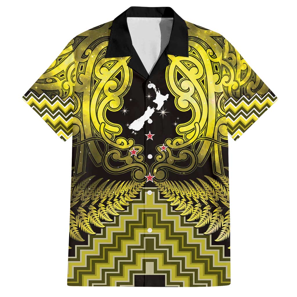 Personalised Aotearoa Matariki Family Matching Summer Maxi Dress and Hawaiian Shirt Yellow Fern Maori Poutama LT01 Dad's Shirt - Short Sleeve Yellow - Polynesian Pride