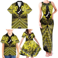 Personalised Aotearoa Matariki Family Matching Tank Maxi Dress and Hawaiian Shirt Yellow Fern Maori Poutama LT01 - Polynesian Pride