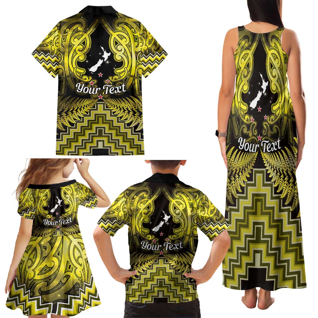 Personalised Aotearoa Matariki Family Matching Tank Maxi Dress and Hawaiian Shirt Yellow Fern Maori Poutama LT01 - Polynesian Pride