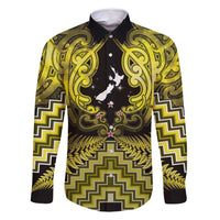 Personalised Aotearoa Matariki Family Matching Tank Maxi Dress and Hawaiian Shirt Yellow Fern Maori Poutama LT01 Dad's Shirt - Long Sleeve Yellow - Polynesian Pride