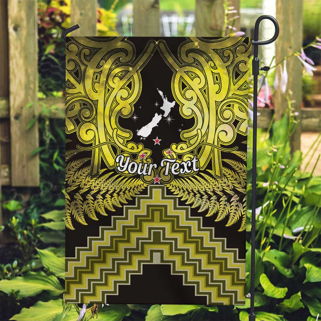Personalised Aotearoa Matariki Garden Flag Yellow Fern Maori Poutama