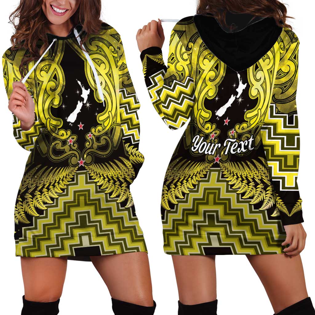 Personalised Aotearoa Matariki Hoodie Dress Yellow Fern Maori Poutama
