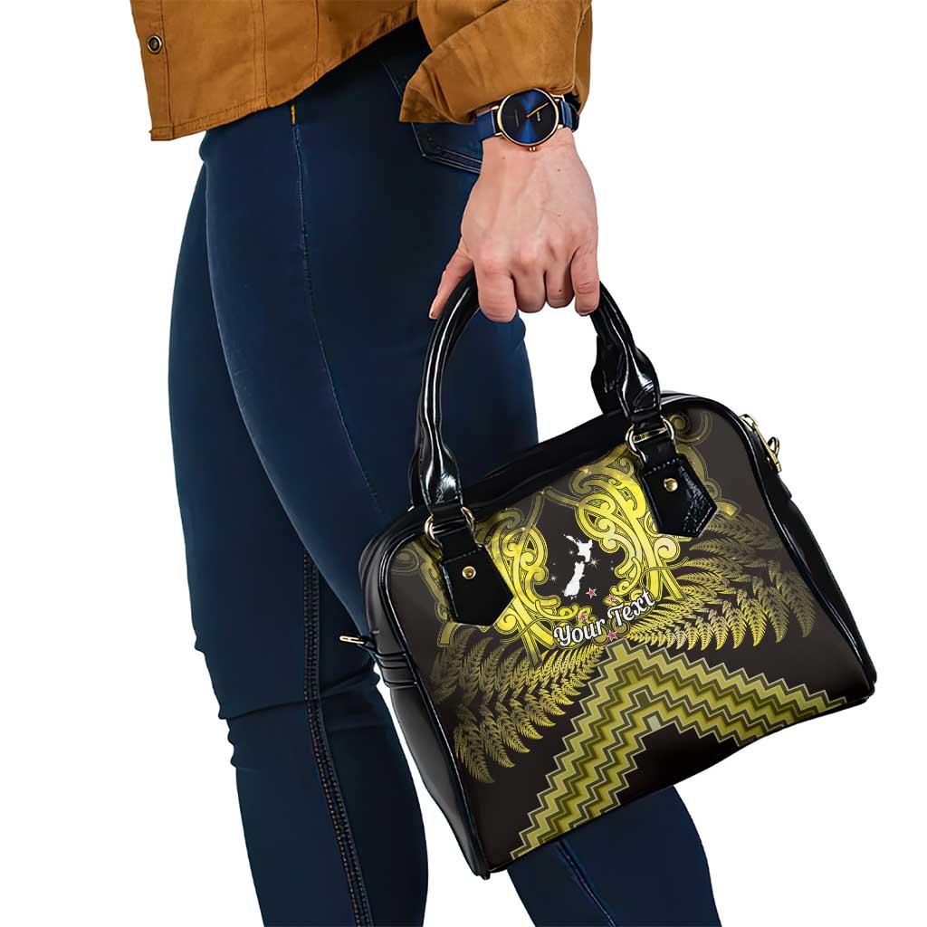 Personalised Aotearoa Matariki Shoulder Handbag Yellow Fern Maori Poutama