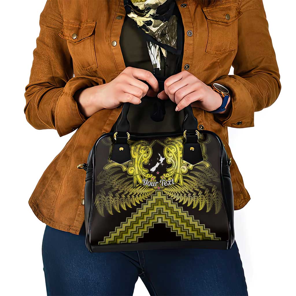 Personalised Aotearoa Matariki Shoulder Handbag Yellow Fern Maori Poutama