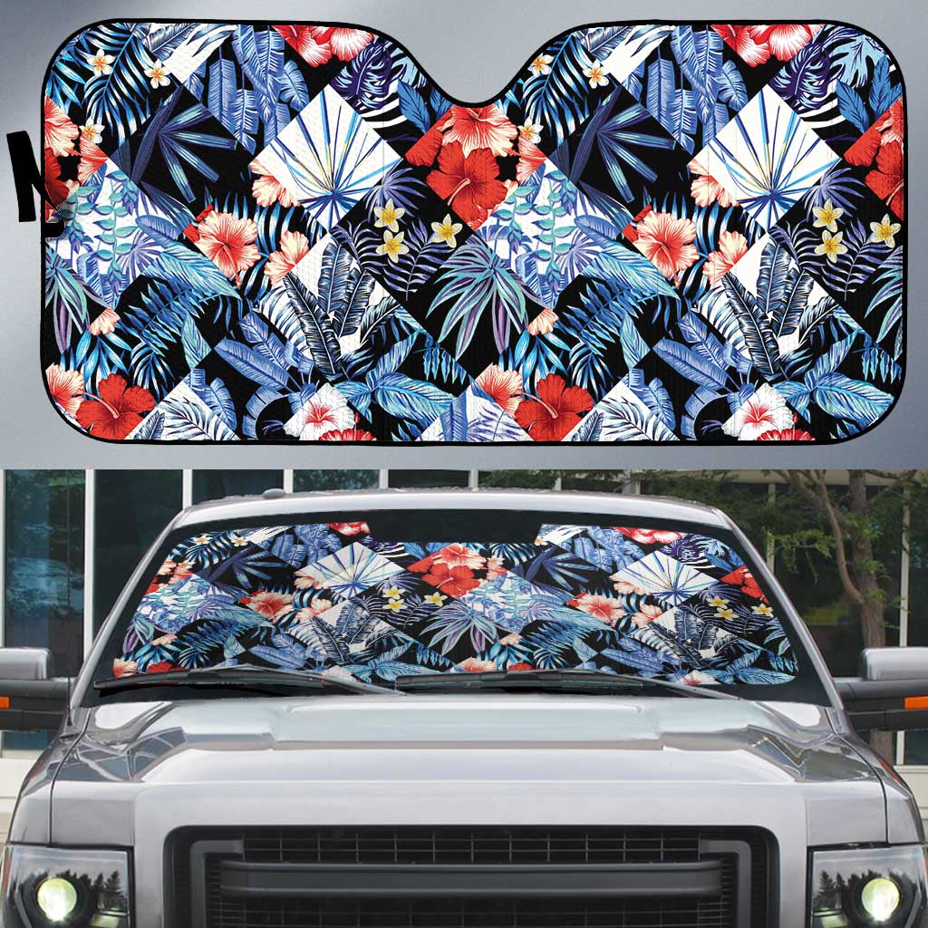 Hawaii Tropicana Blue Pattern Auto Sun Shade LT01 Blue - Polynesian Pride