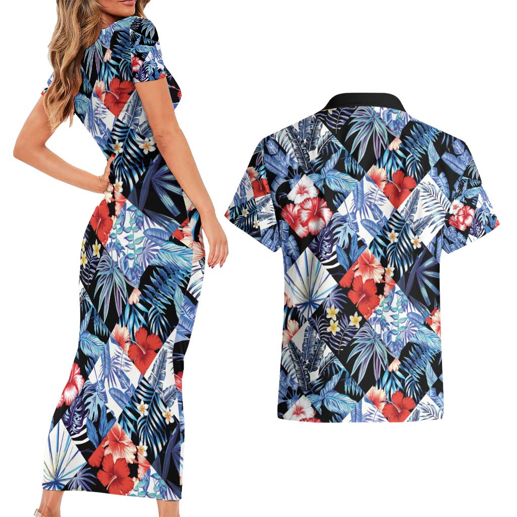 Hawaii Tropicana Blue Pattern Couples Matching Short Sleeve Bodycon Dress and Hawaiian Shirt LT01 - Polynesian Pride