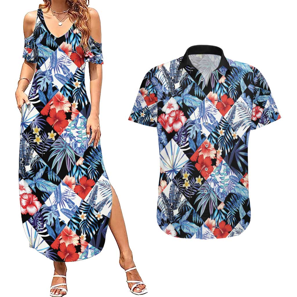 Hawaii Tropicana Blue Pattern Couples Matching Summer Maxi Dress and Hawaiian Shirt LT01 Blue - Polynesian Pride