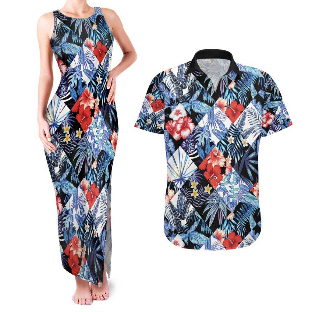 Hawaii Tropicana Blue Pattern Couples Matching Tank Maxi Dress and Hawaiian Shirt LT01 Blue - Polynesian Pride