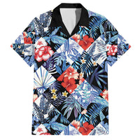 Hawaii Tropicana Blue Pattern Family Matching Off The Shoulder Long Sleeve Dress and Hawaiian Shirt - Polynesian Pride
