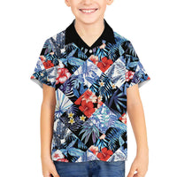 Hawaii Tropicana Blue Pattern Family Matching Off The Shoulder Long Sleeve Dress and Hawaiian Shirt - Polynesian Pride