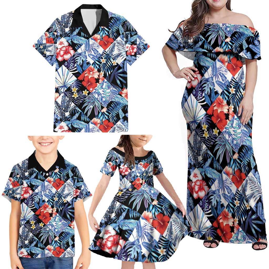 Hawaii Tropicana Blue Pattern Family Matching Off Shoulder Maxi Dress and Hawaiian Shirt LT01 - Polynesian Pride