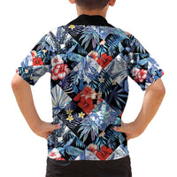 Hawaii Tropicana Blue Pattern Family Matching Off Shoulder Short Dress and Hawaiian Shirt - Polynesian Pride