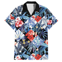Hawaii Tropicana Blue Pattern Family Matching Off Shoulder Short Dress and Hawaiian Shirt - Polynesian Pride