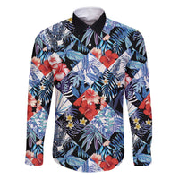Hawaii Tropicana Blue Pattern Family Matching Off Shoulder Short Dress and Hawaiian Shirt - Polynesian Pride