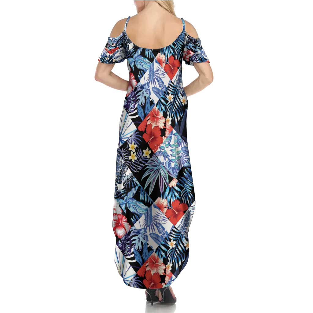 Hawaii Tropicana Blue Pattern Family Matching Summer Maxi Dress and Hawaiian Shirt - Polynesian Pride