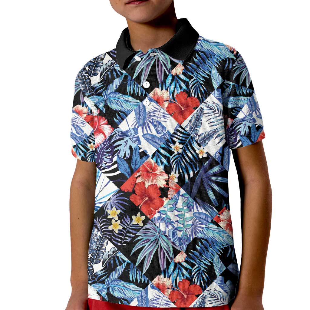Hawaii Tropicana Blue Pattern Kid Polo Shirt LT01 Kid Blue - Polynesian Pride