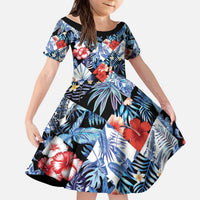 Hawaii Tropicana Blue Pattern Kid Short Sleeve Dress - Polynesian Pride