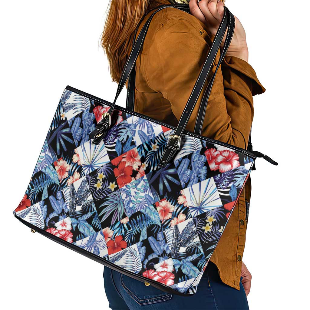 Hawaii Tropicana Blue Pattern Leather Tote Bag - Polynesian Pride