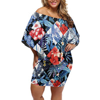 Hawaii Tropicana Blue Pattern Off Shoulder Short Dress - Polynesian Pride