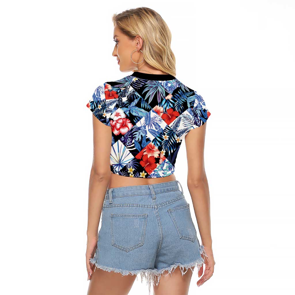 Hawaii Tropicana Blue Pattern Raglan Cropped T Shirt - Polynesian Pride