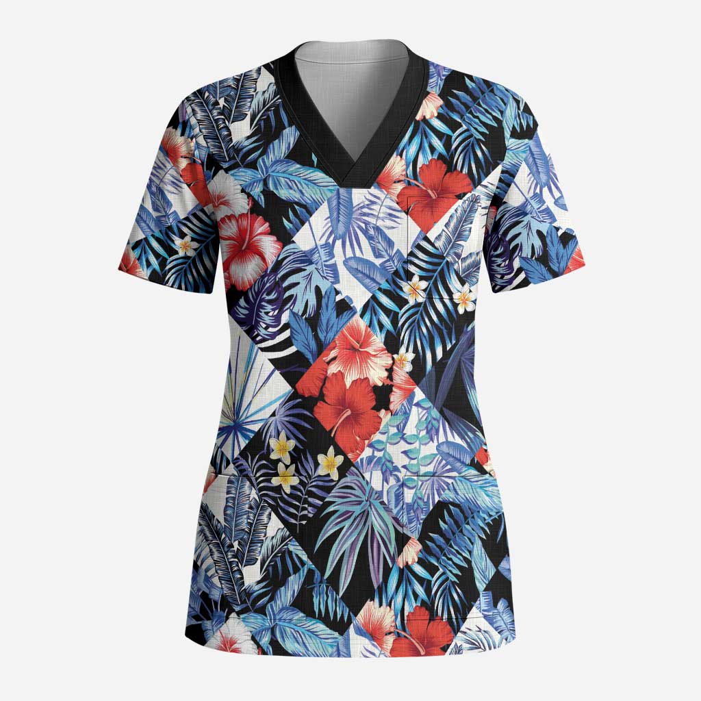 Hawaii Tropicana Blue Pattern Scrub Top - Polynesian Pride