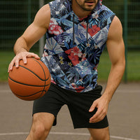 Hawaii Tropicana Blue Pattern Sleeveless Hoodie - Polynesian Pride
