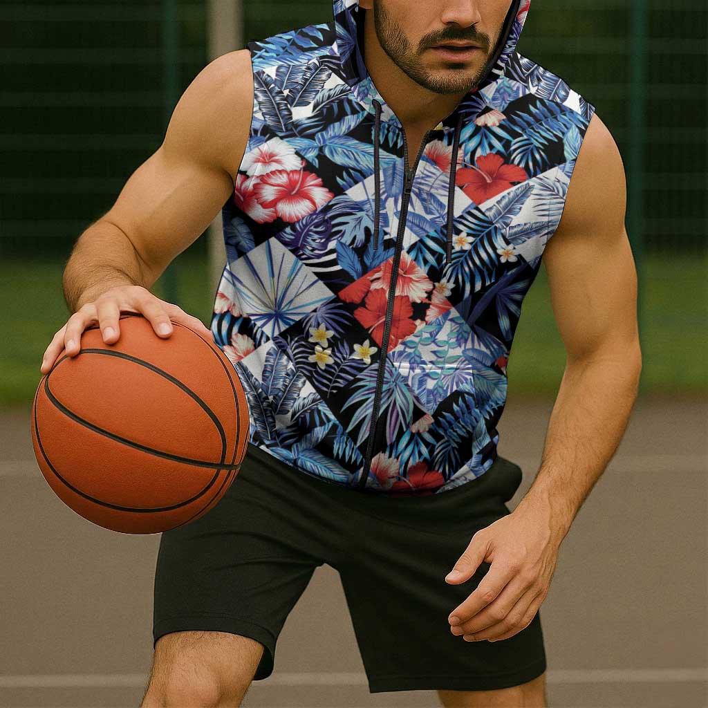 Hawaii Tropicana Blue Pattern Sleeveless Zip Hoodie - Polynesian Pride