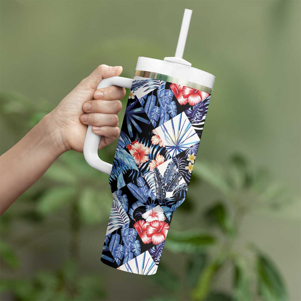Hawaii Tropicana Blue Pattern Tumbler With Handle - Polynesian Pride