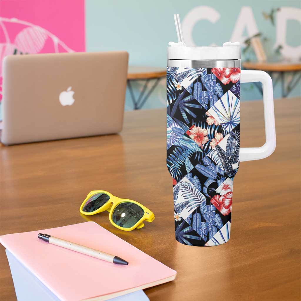 Hawaii Tropicana Blue Pattern Tumbler With Handle - Polynesian Pride