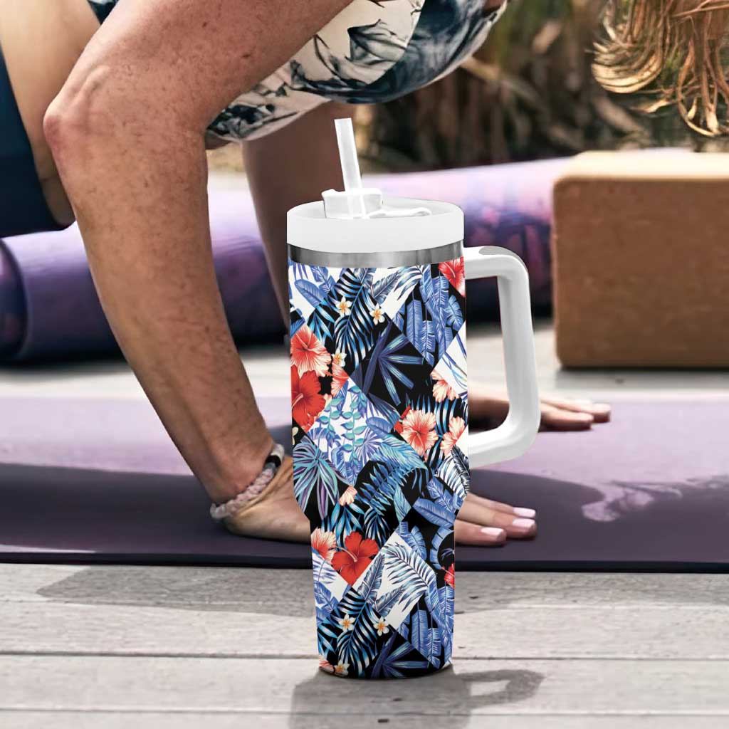 Hawaii Tropicana Blue Pattern Tumbler With Handle - Polynesian Pride