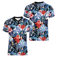 Hawaii Tropicana Blue Pattern Women V-Neck T-Shirt - Polynesian Pride