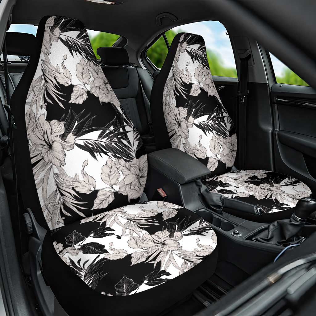 Black White Monotone Tropical Flowers Pattern Car Seat Cover LT01 One Size Black - Polynesian Pride