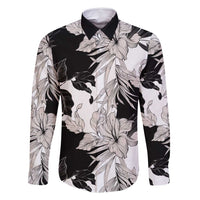 Black White Monotone Tropical Flowers Pattern Family Matching Off Shoulder Maxi Dress and Hawaiian Shirt - Polynesian Pride