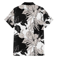 Black White Monotone Tropical Flowers Pattern Family Matching Tank Maxi Dress and Hawaiian Shirt - Polynesian Pride