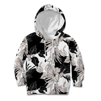 Black White Monotone Tropical Flowers Pattern Kid Hoodie LT01 Hoodie Black - Polynesian Pride