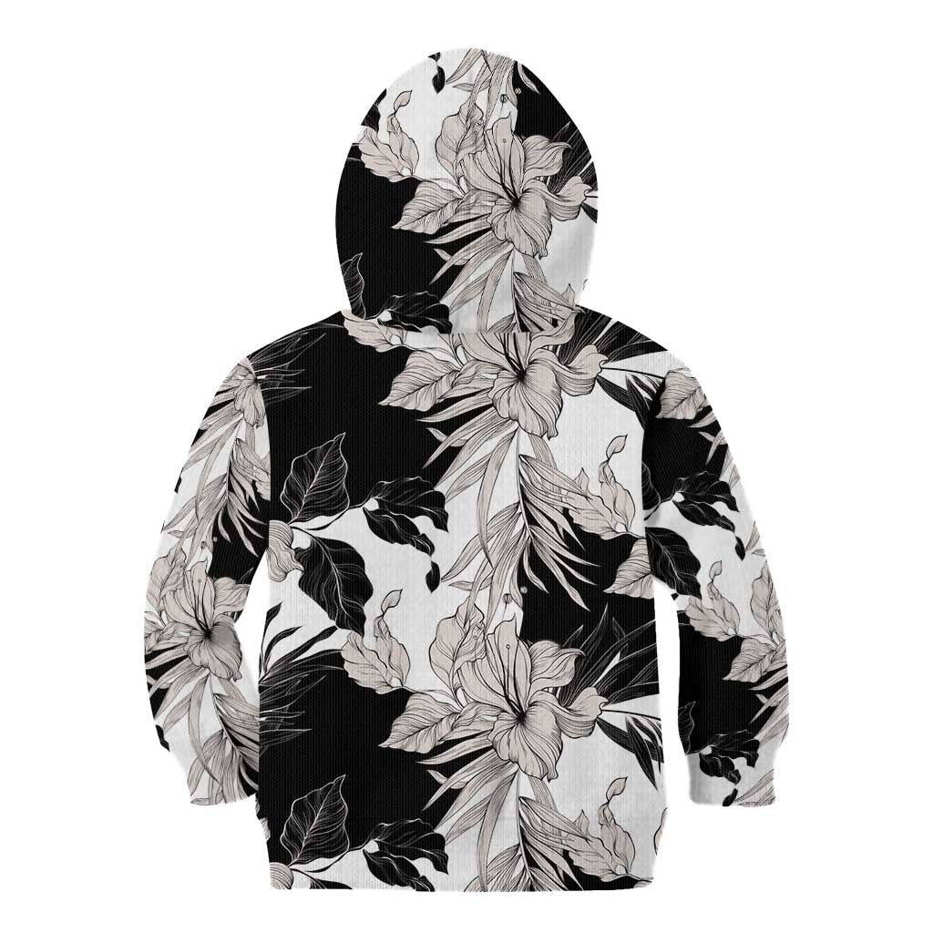 Black White Monotone Tropical Flowers Pattern Kid Hoodie LT01 - Polynesian Pride