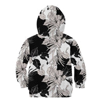 Black White Monotone Tropical Flowers Pattern Kid Hoodie LT01 - Polynesian Pride