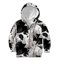 Black White Monotone Tropical Flowers Pattern Kid Hoodie LT01 Zip Hoodie Black - Polynesian Pride