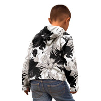 Black White Monotone Tropical Flowers Pattern Kid Hoodie LT01 - Polynesian Pride