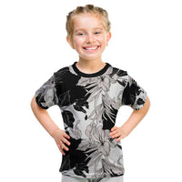 Black White Monotone Tropical Flowers Pattern Kid T Shirt LT01 Black - Polynesian Pride