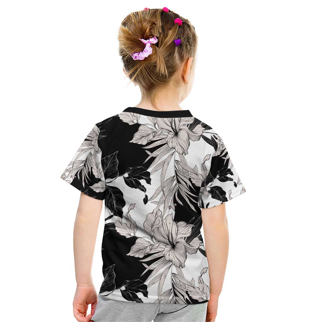 Black White Monotone Tropical Flowers Pattern Kid T Shirt LT01 - Polynesian Pride