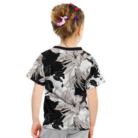 Black White Monotone Tropical Flowers Pattern Kid T Shirt LT01 - Polynesian Pride