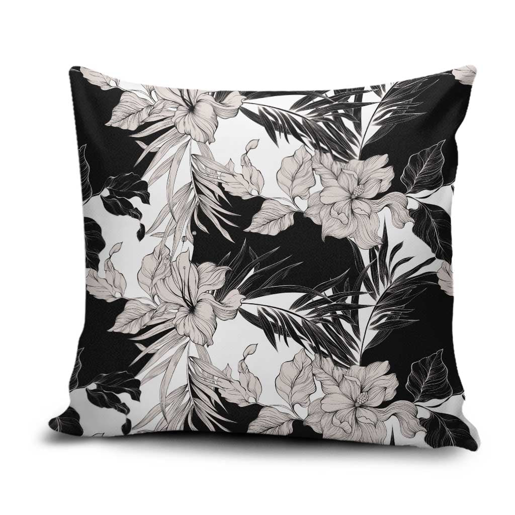 Black White Monotone Tropical Flowers Pattern Pillow Cover LT01 Black - Polynesian Pride