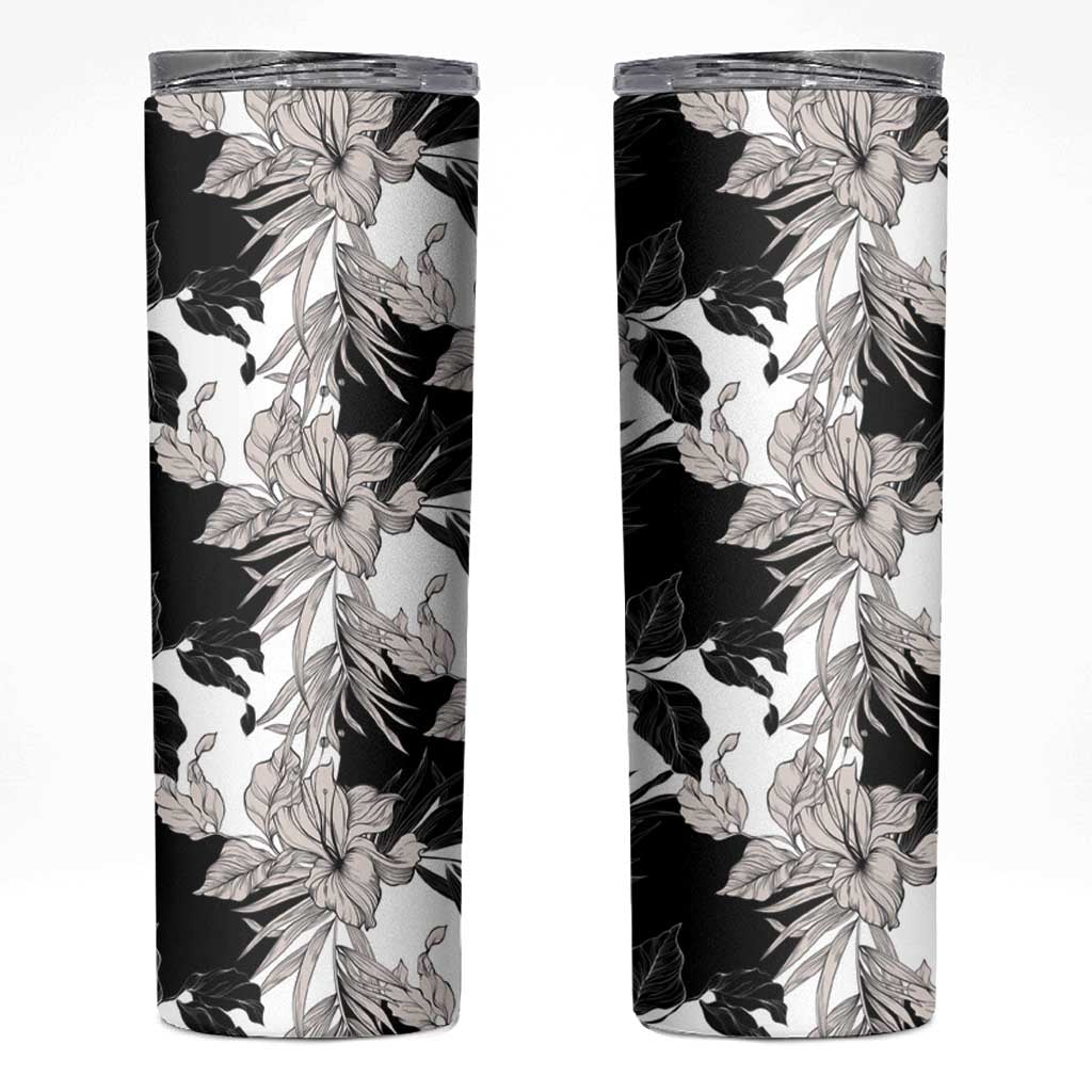 Black White Monotone Tropical Flowers Pattern Skinny Tumbler LT01 Black - Polynesian Pride