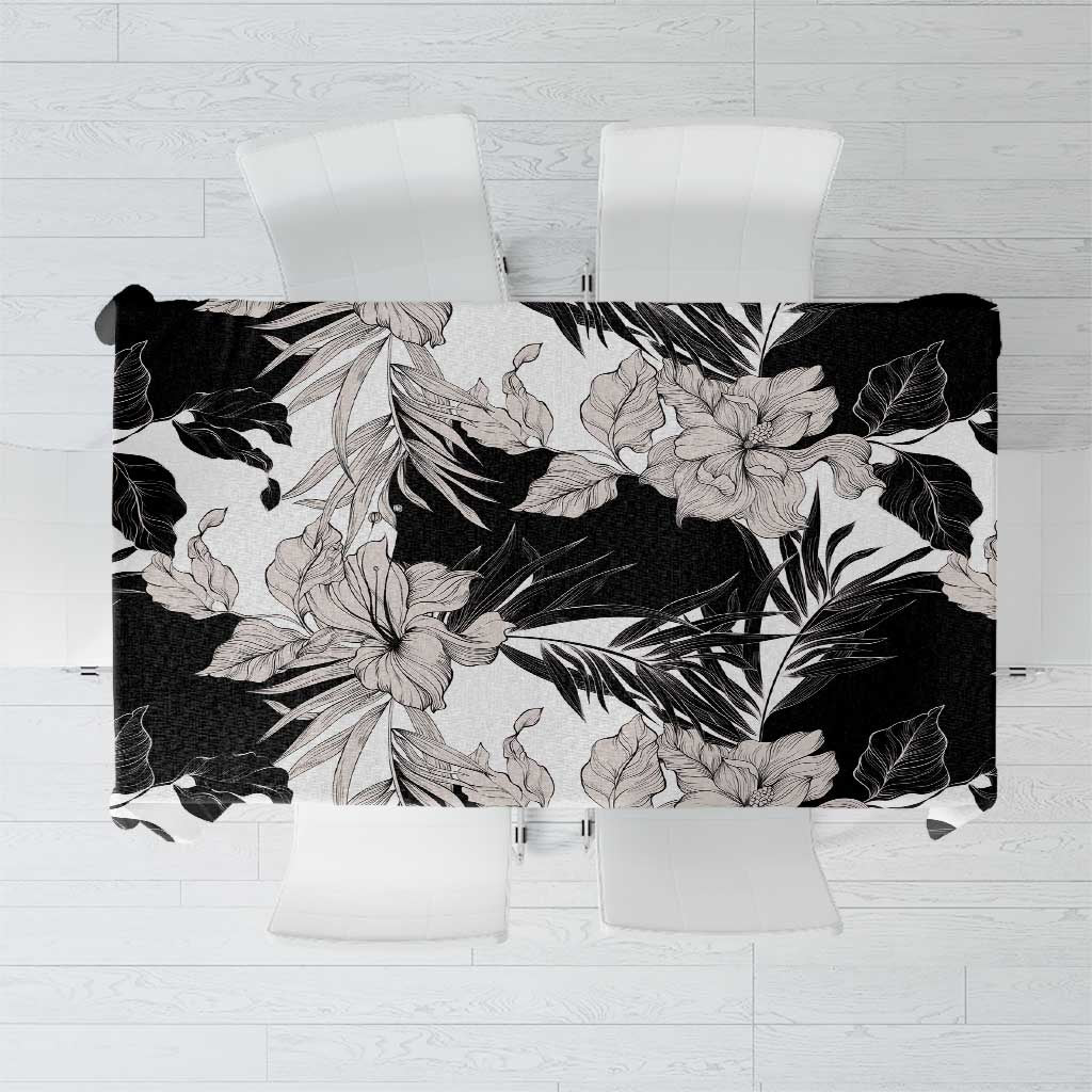 Black White Monotone Tropical Flowers Pattern Tablecloth LT01 Black - Polynesian Pride