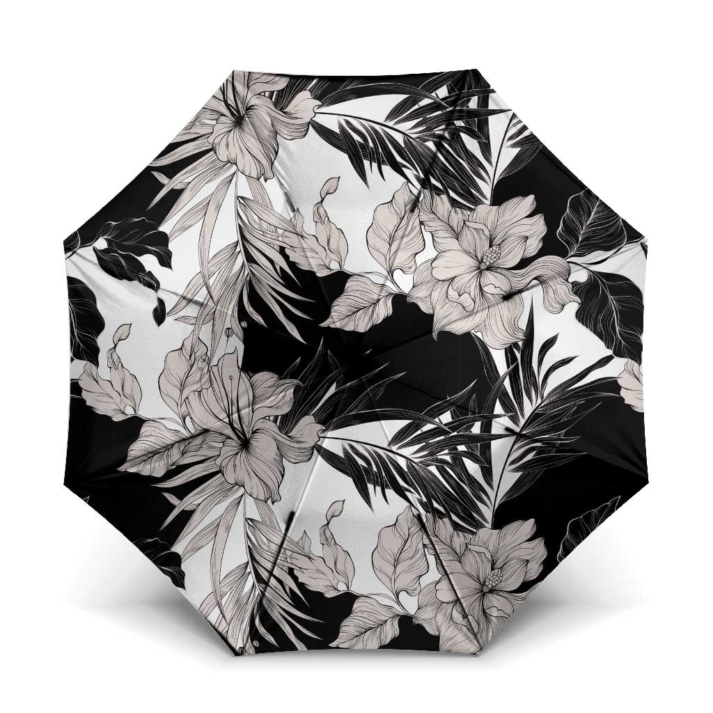 Black White Monotone Tropical Flowers Pattern Umbrella LT01 One Size Folded 11.42 inch Opened Diameter 37.4 inch Black - Polynesian Pride