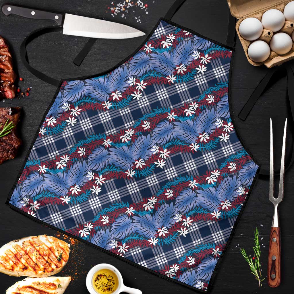 Polynesian Monstera Tiare Floral Apron Royal Blue Tropical Plaid - Polynesian Pride