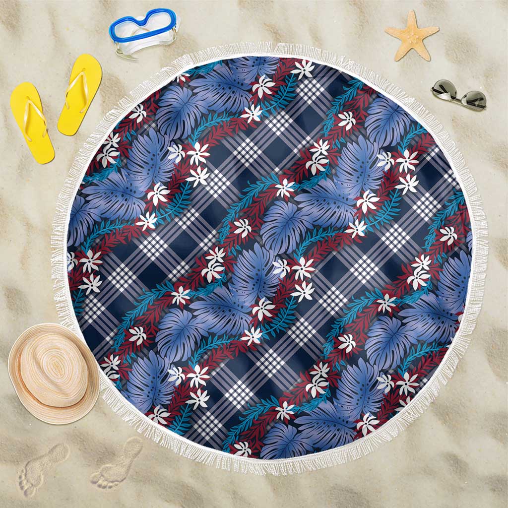 Polynesian Monstera Tiare Floral Beach Blanket Royal Blue Tropical Plaid LT01 One Size 150cm Blue - Polynesian Pride